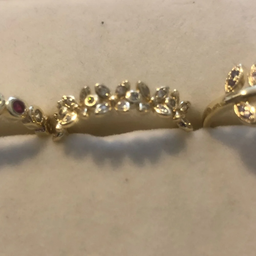 Goldtone Floral Leaf Band Ring CZ Gemstones